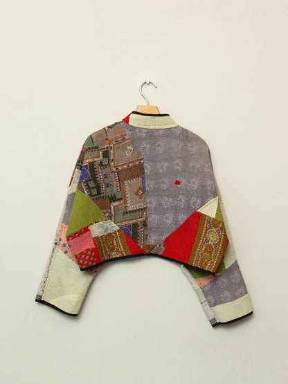 The Kaira Cropped Quilted Patchwork Kantha Jacket