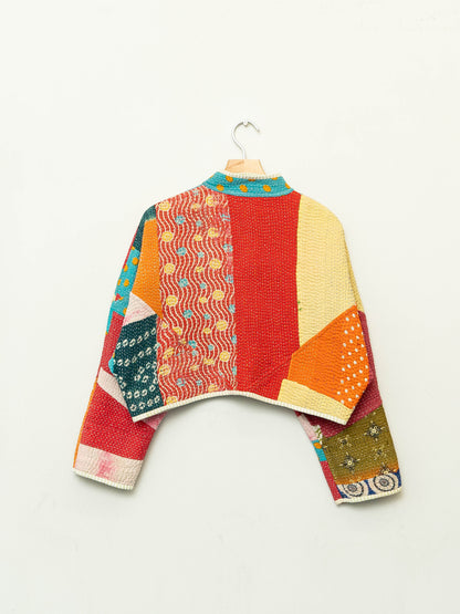 The Kaira Cropped Quilted Patchwork Kantha Jacket