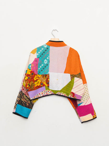 The Kaira Cropped Quilted Patchwork Kantha Jacket