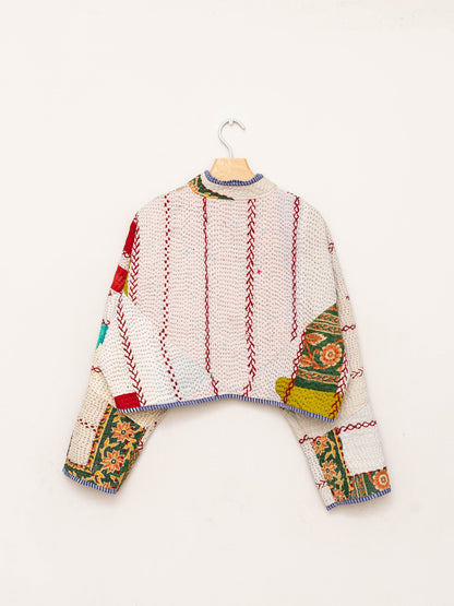 The Kaira Cropped Quilted Patchwork Kantha Jacket