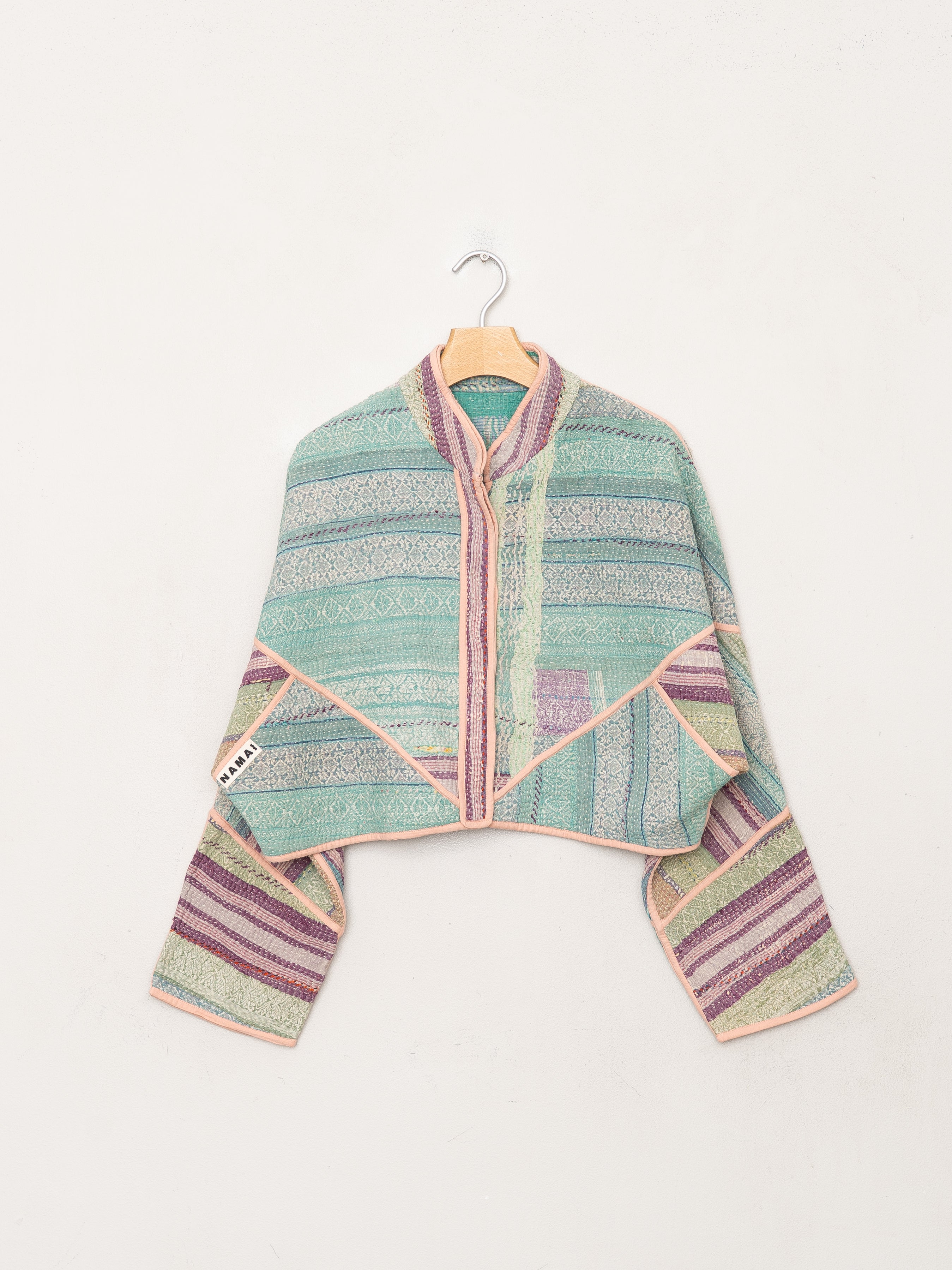 The Kaira Cropped Quilted Patchwork Kantha Jacket