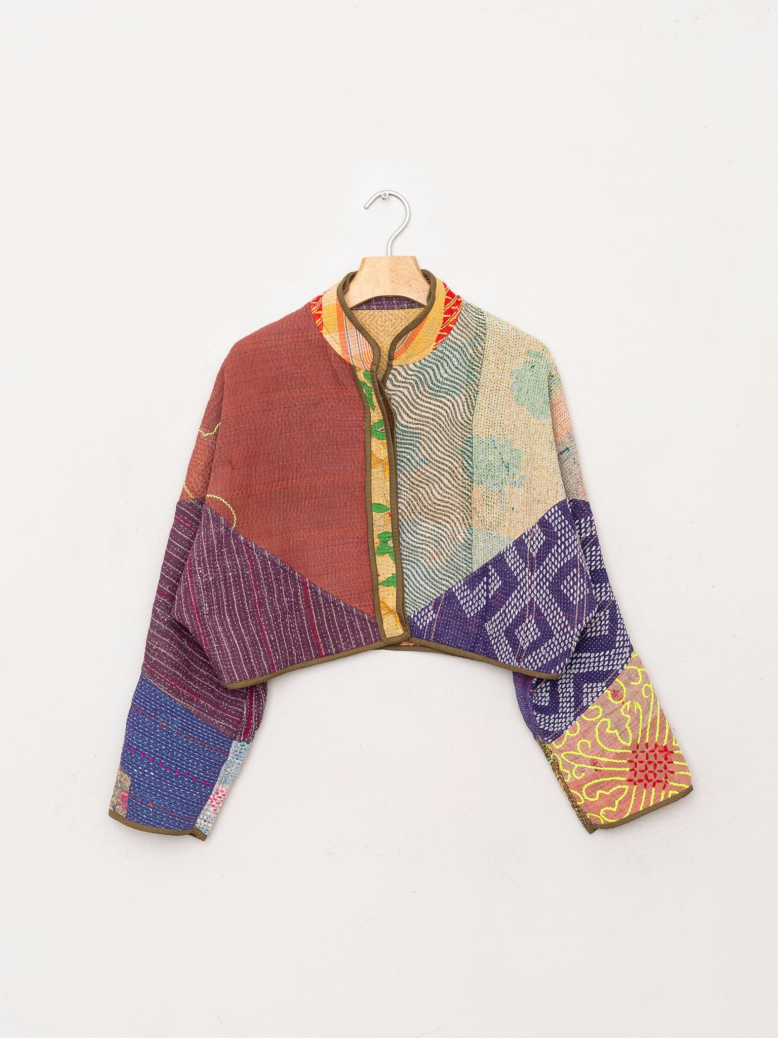 The Kaira Cropped Quilted Patchwork Kantha Jacket