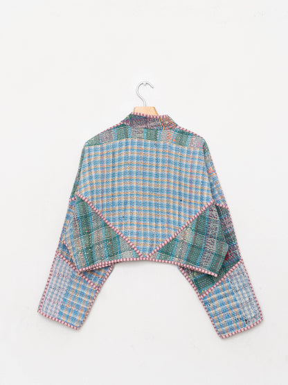 The Kaira Cropped Quilted Patchwork Kantha Jacket