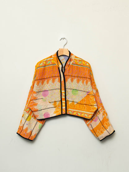 The Kaira Cropped Quilted Patchwork Kantha Jacket