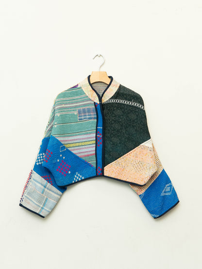 The Kaira Cropped Quilted Patchwork Kantha Jacket