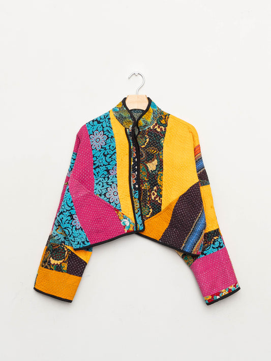 The Kaira Cropped Quilted Patchwork Kantha Jacket