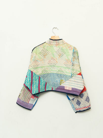 The Kaira Cropped Quilted Patchwork Kantha Jacket