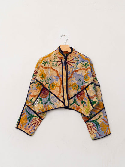 The Kaira Cropped Suzani Quilted Kantha Jacket