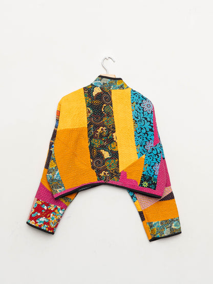 The Kaira Cropped Quilted Patchwork Kantha Jacket