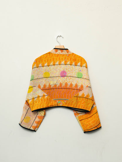 The Kaira Cropped Quilted Patchwork Kantha Jacket