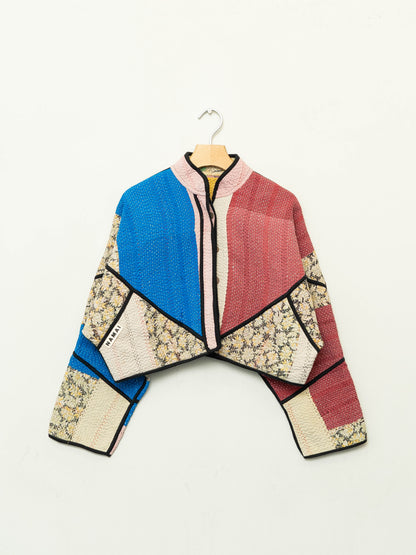 The Kaira Cropped Quilted Patchwork Kantha Jacket