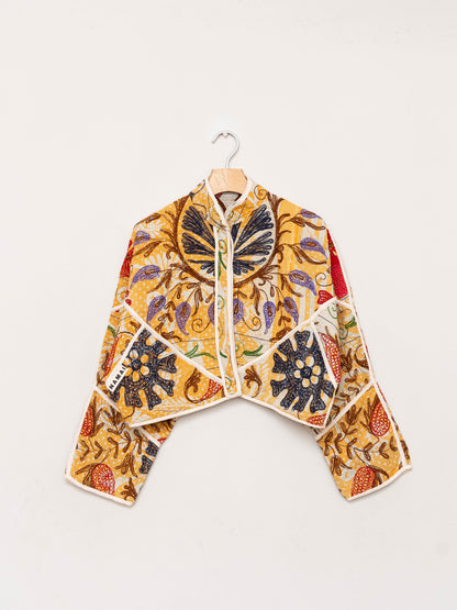 The Kaira Cropped Suzani Quilted Kantha Jacket