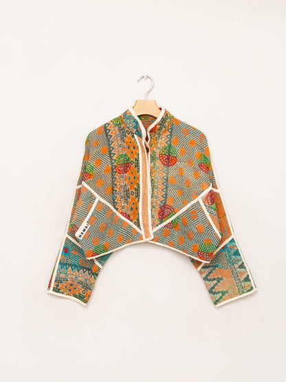 The Kaira Cropped Suzani Quilted Kantha Jacket