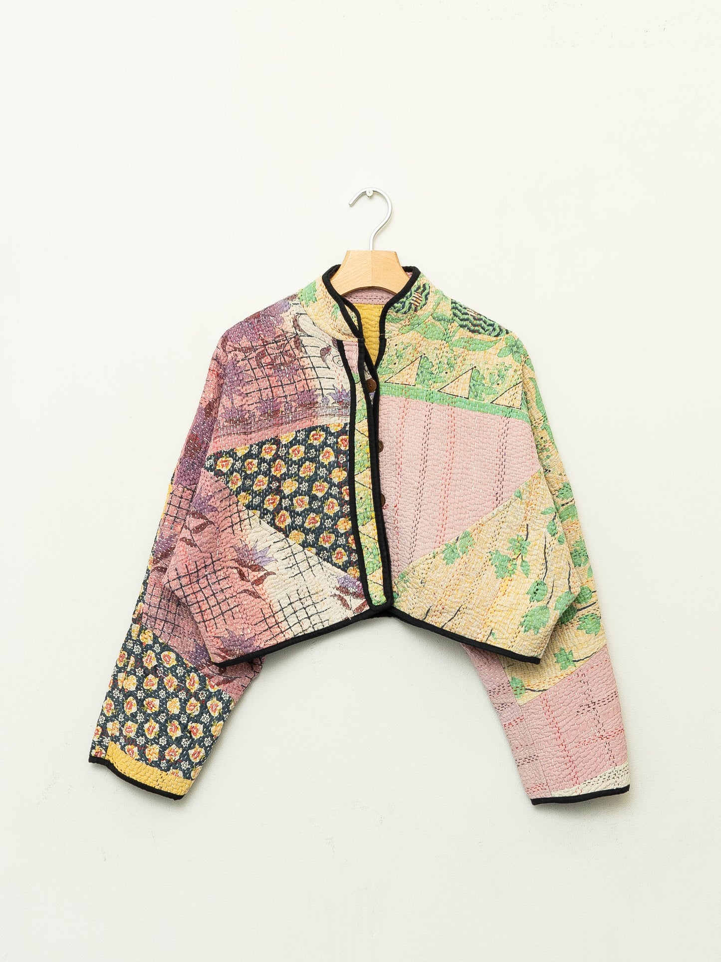 The Kaira Cropped Quilted Patchwork Kantha Jacket