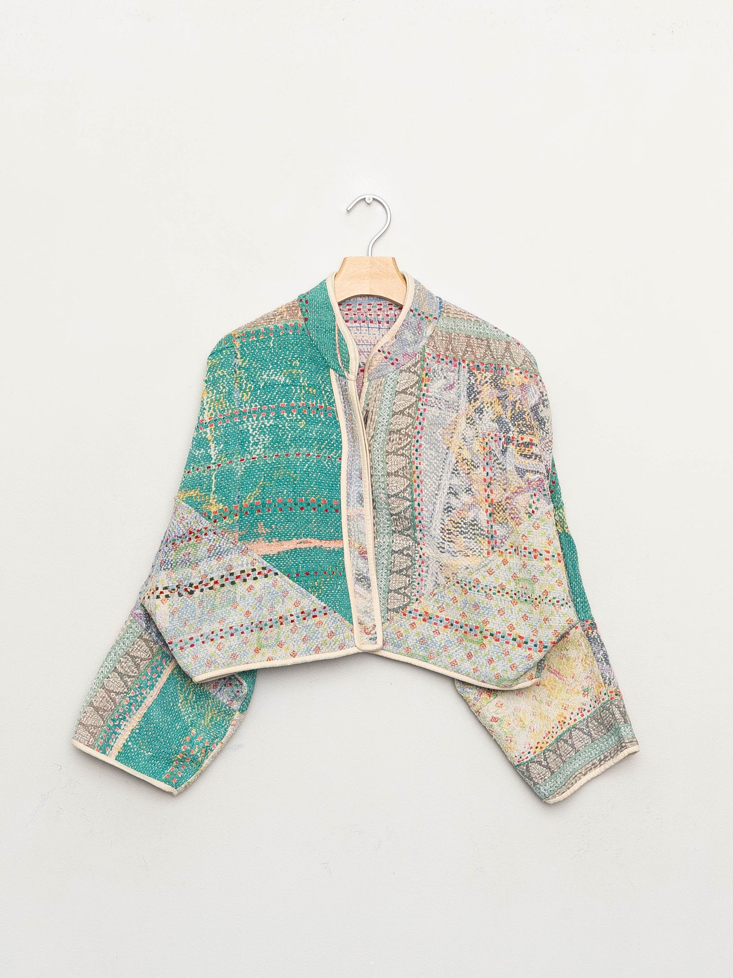 The Kaira Cropped Quilted Patchwork Kantha Jacket