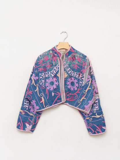 The Kaira Cropped Suzani Quilted Kantha Jacket