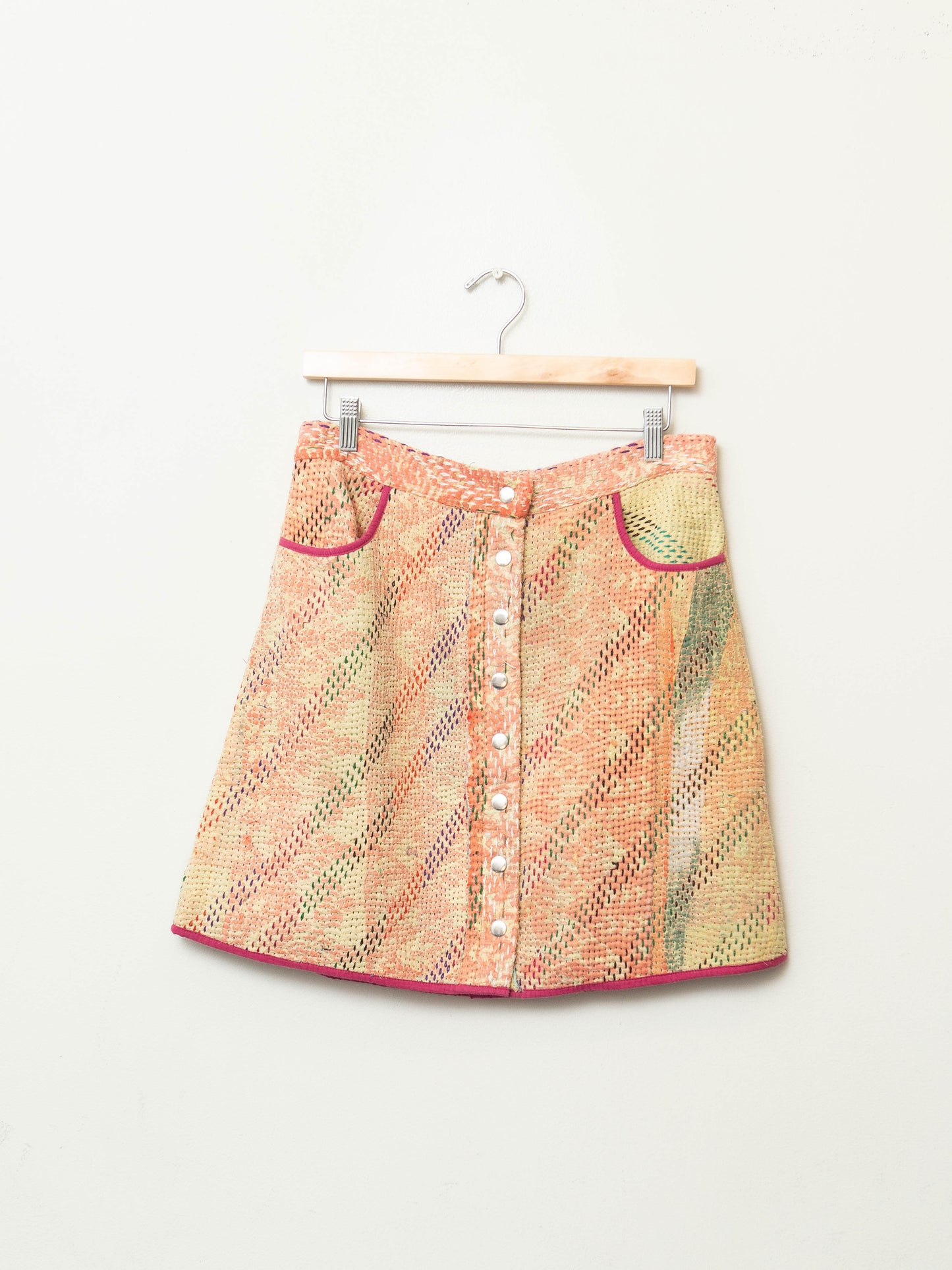 The Aditi Quilted Patchwork Kantha A-Line Skirt ~ Small