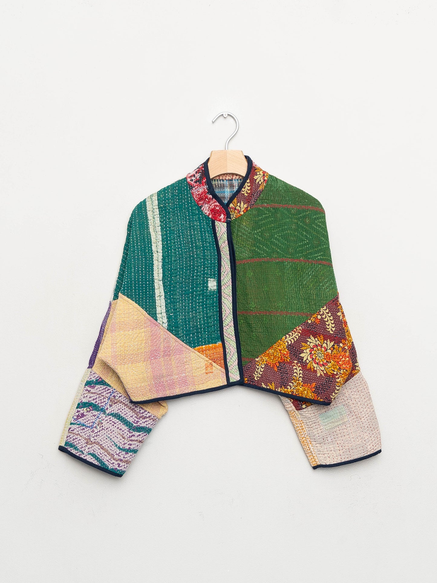 The Kaira Cropped Quilted Patchwork Kantha Jacket