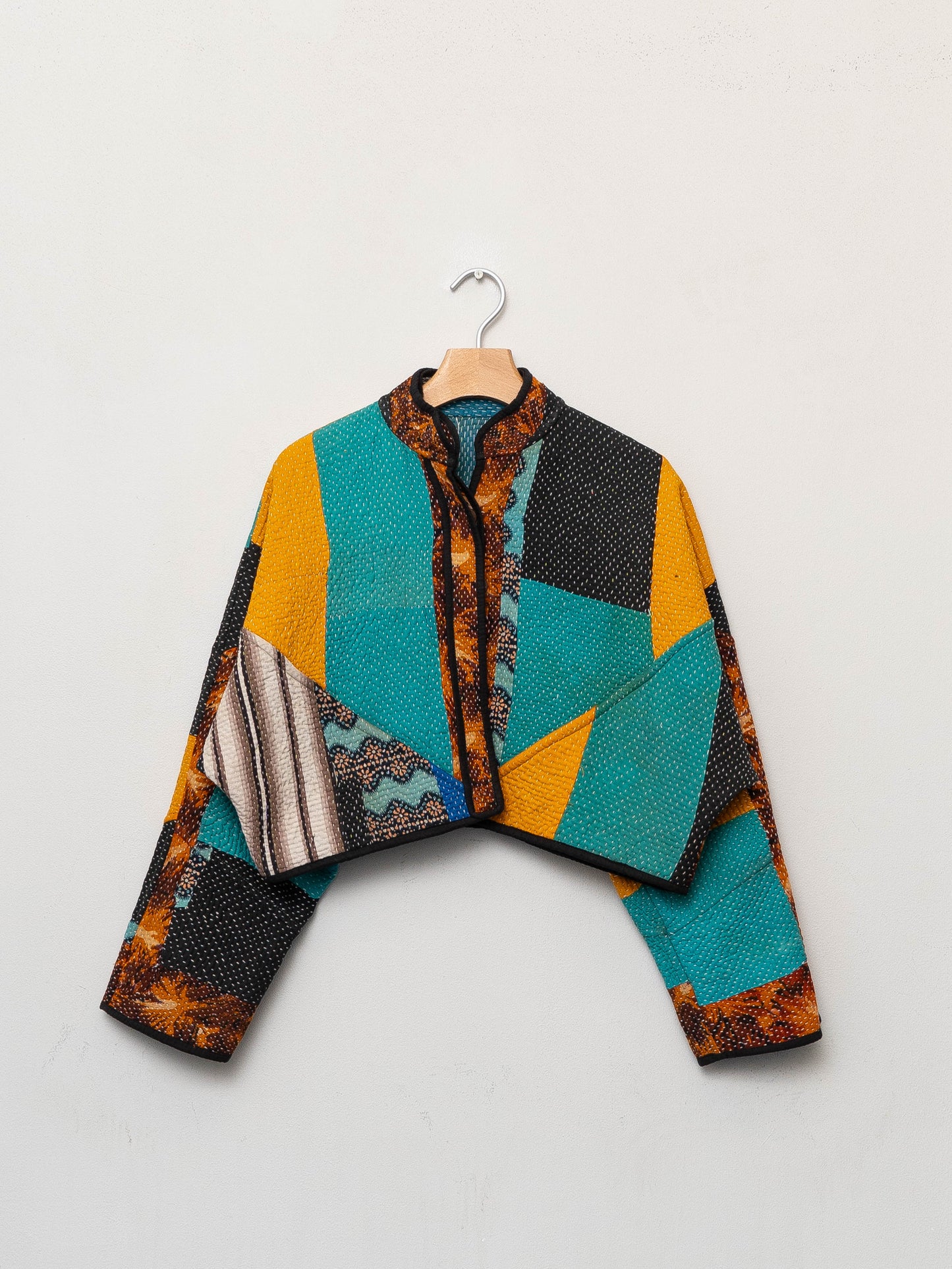 The Kaira Cropped Quilted Patchwork Kantha Jacket