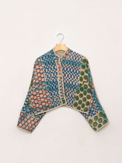 The Kaira Cropped Quilted Indigo Kantha Jacket