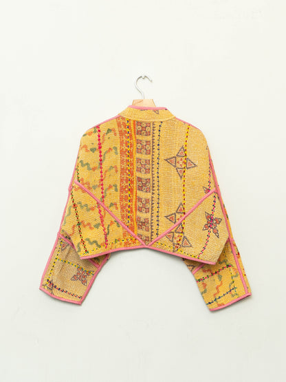 The Kaira Cropped Quilted Patchwork Kantha Jacket