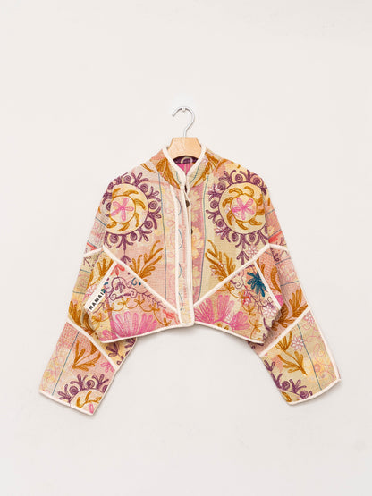 The Kaira Cropped Suzani Quilted Kantha Jacket