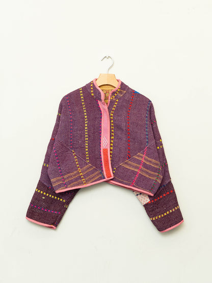 The Kaira Cropped Quilted Patchwork Kantha Jacket