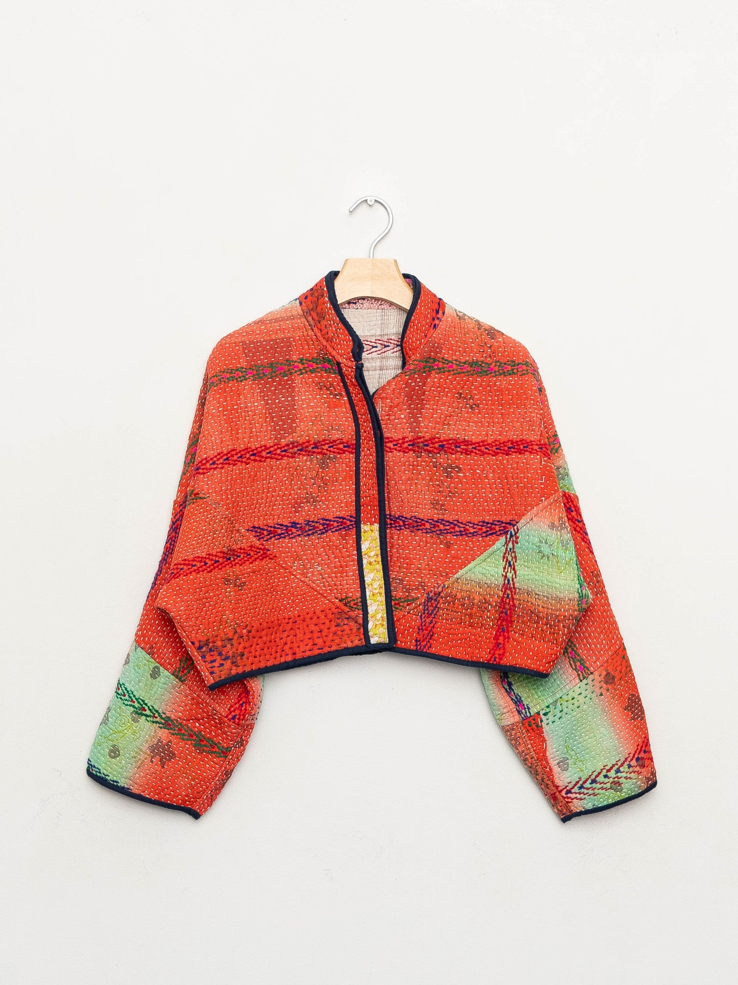 The Kaira Cropped Quilted Patchwork Kantha Jacket