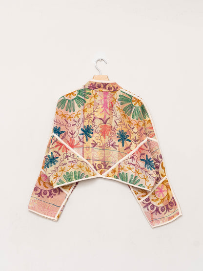 The Kaira Cropped Suzani Quilted Kantha Jacket