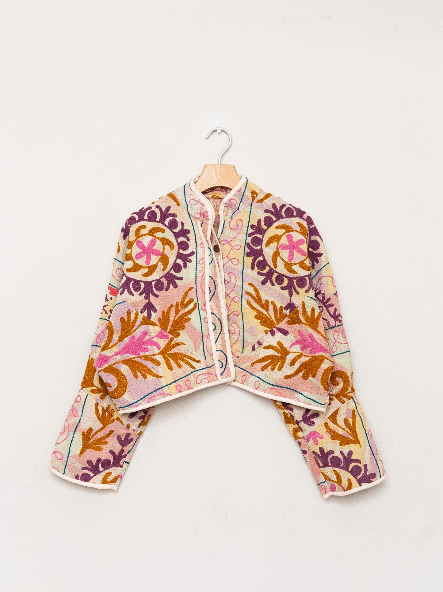 The Kaira Cropped Suzani Quilted Kantha Jacket