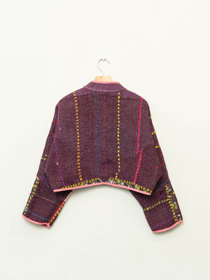 The Kaira Cropped Quilted Patchwork Kantha Jacket