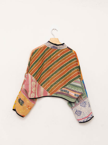 The Kaira Cropped Quilted Patchwork Kantha Jacket