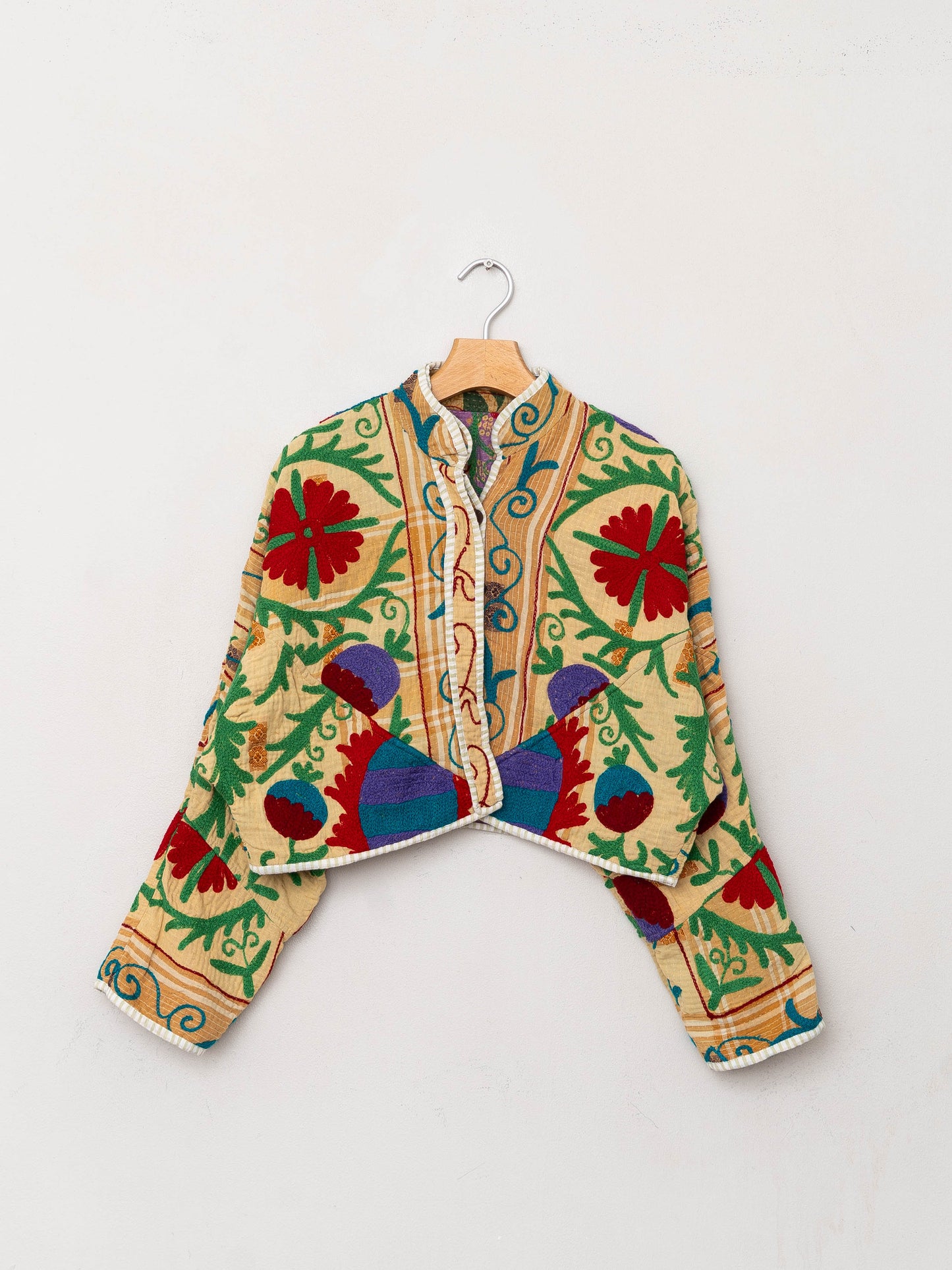 The Kaira Cropped Suzani Quilted Kantha Jacket