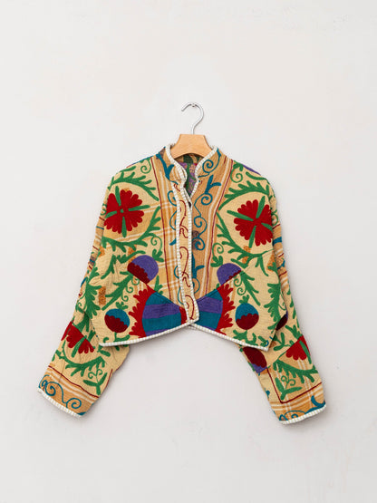 The Kaira Cropped Suzani Quilted Kantha Jacket