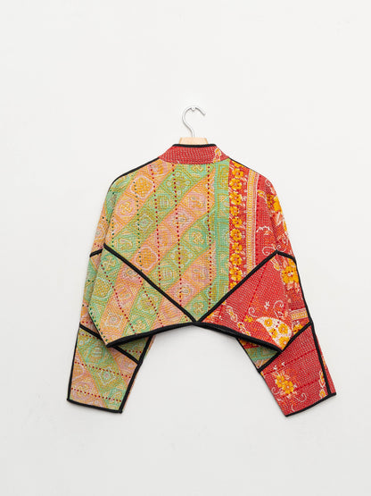 The Kaira Cropped Quilted Patchwork Kantha Jacket