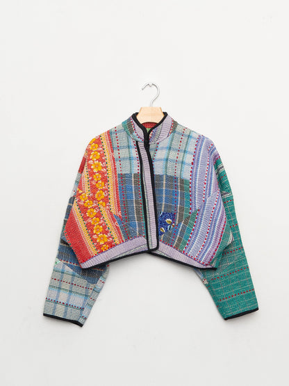 The Kaira Cropped Quilted Patchwork Kantha Jacket