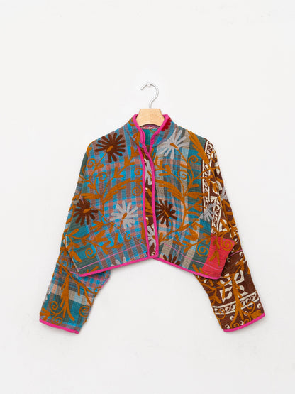 The Kaira Cropped Suzani Quilted Kantha Jacket
