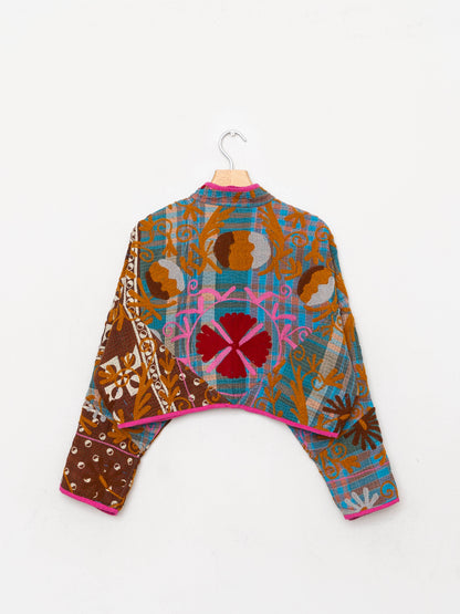 The Kaira Cropped Suzani Quilted Kantha Jacket