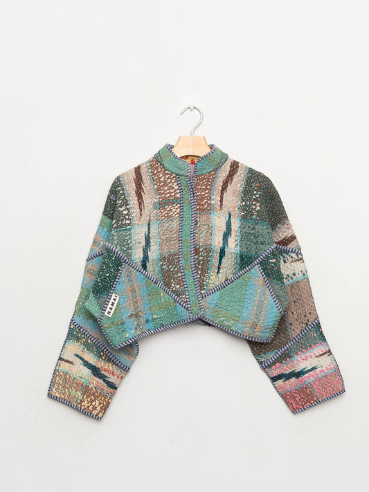 The Kaira Cropped Quilted Patchwork Kantha Jacket