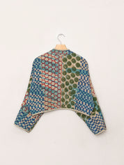 The Kaira Cropped Quilted Indigo Kantha Jacket