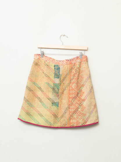 The Aditi Quilted Patchwork Kantha A-Line Skirt ~ Small