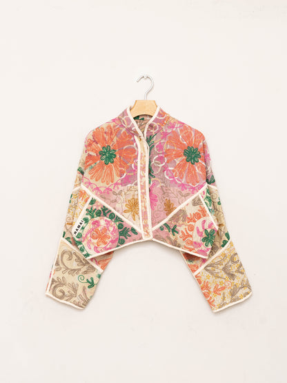 The Kaira Cropped Suzani Quilted Kantha Jacket