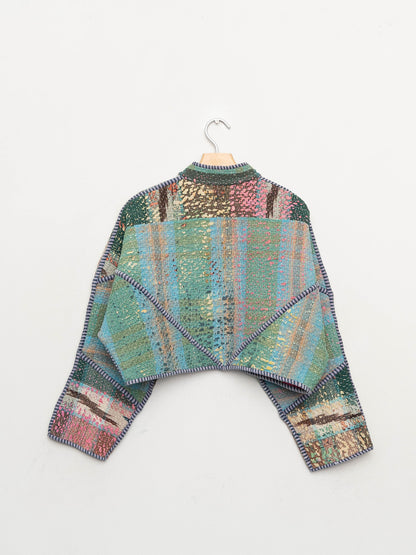 The Kaira Cropped Quilted Patchwork Kantha Jacket