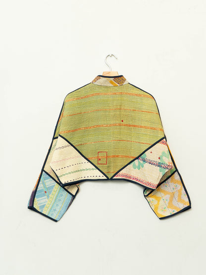 The Kaira Cropped Quilted Patchwork Kantha Jacket