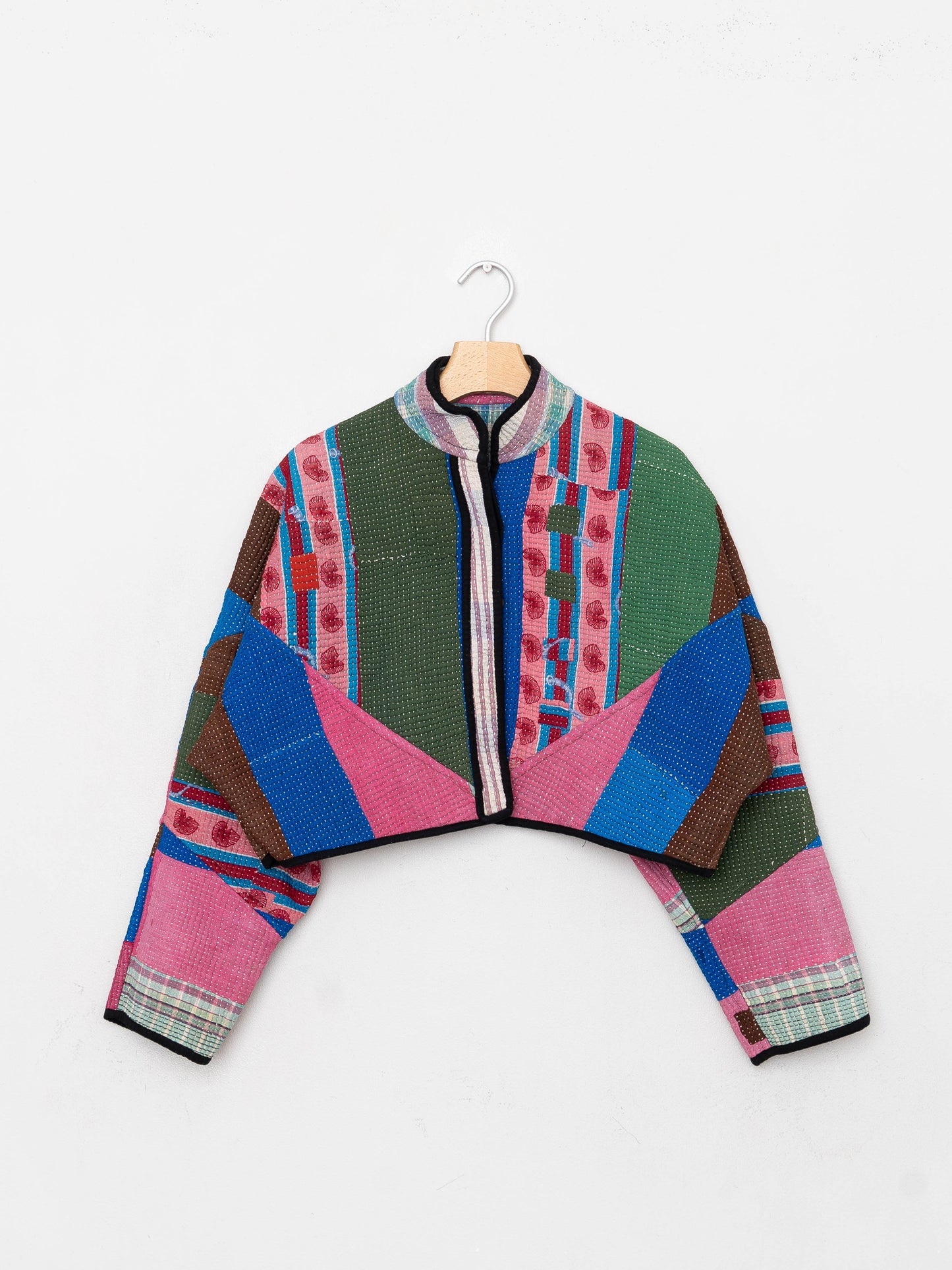 The Kaira Cropped Quilted Patchwork Kantha Jacket