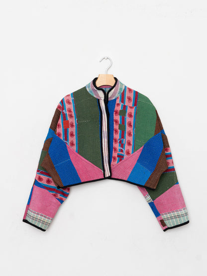 The Kaira Cropped Quilted Patchwork Kantha Jacket
