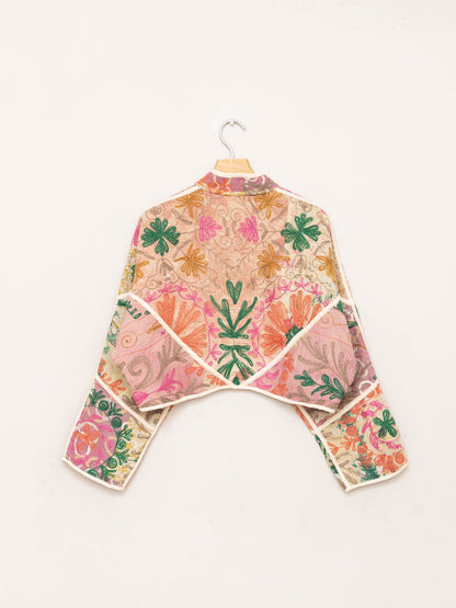 The Kaira Cropped Suzani Quilted Kantha Jacket
