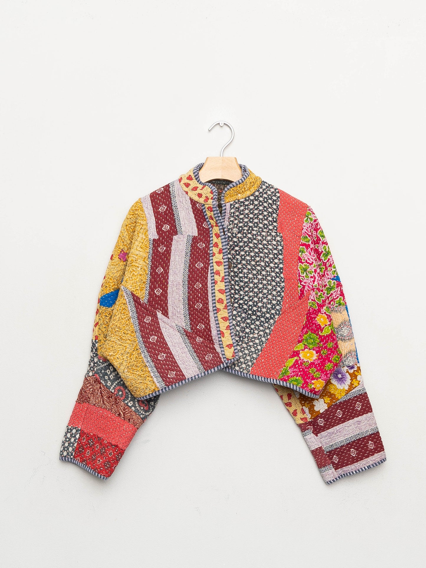 The Kaira Cropped Quilted Patchwork Kantha Jacket