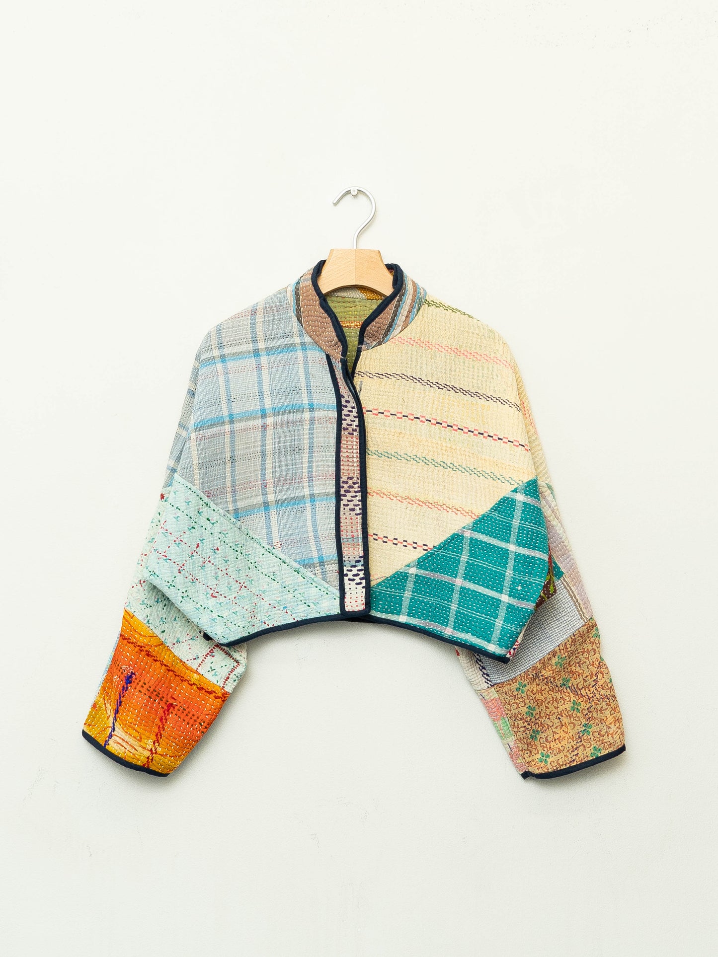 The Kaira Cropped Quilted Patchwork Kantha Jacket