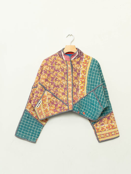 The Kaira Cropped Quilted Patchwork Kantha Jacket